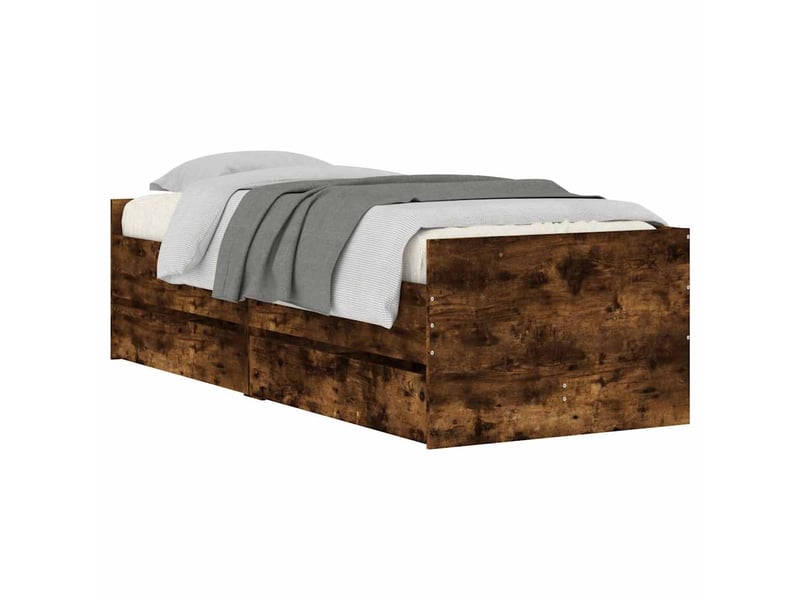  Lit simple- lit adulte -  cadre de lit avec tiroirs sans matelas chêne fumé 100x200 cm  - Conforama B