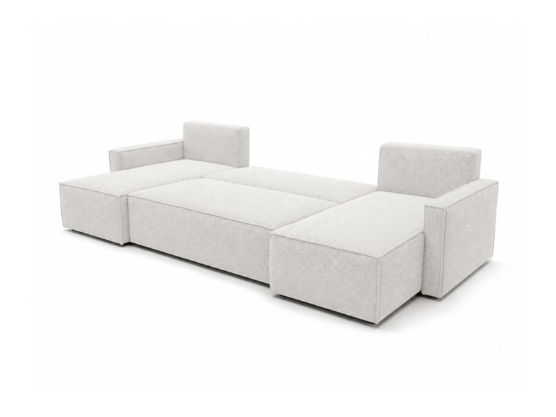Farah - canapé d'angle panoramique convertible 6 places accoudoirs slim en tissu bouclettes texturées - Conforama C