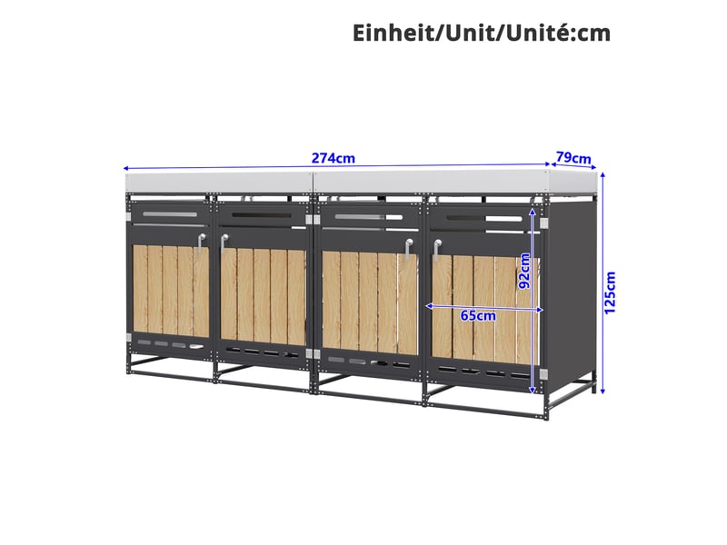 Abri pour 4 bacs à déchets 274x79x125 cm – noir – jardinière intégrée et ventilation sécurisée - Conforama D