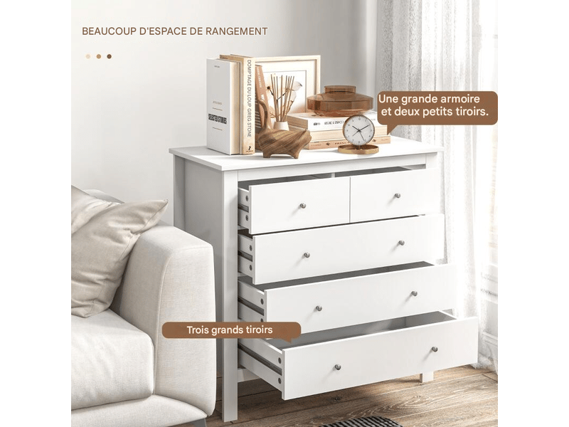  Commode, buffet, ouverturefermeture silencieuse, dispositif anti-basculement, 79 x 39,5 x 80,5 cm, blanc  - Conforama D