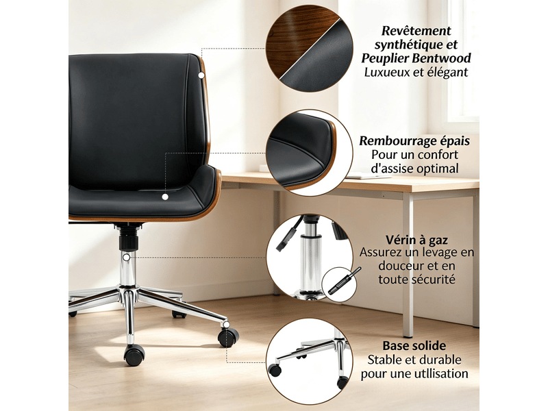  Chaise de bureau pivotante réglable noir et marron 53 x 60 cm T5828P543178 - Conforama D