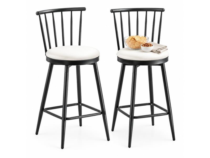  Tabouret de bar avec assise rembourrée - lpospi - dossier windsor, style industriel, repose-pieds carré, pu - blanc  - Conforama A