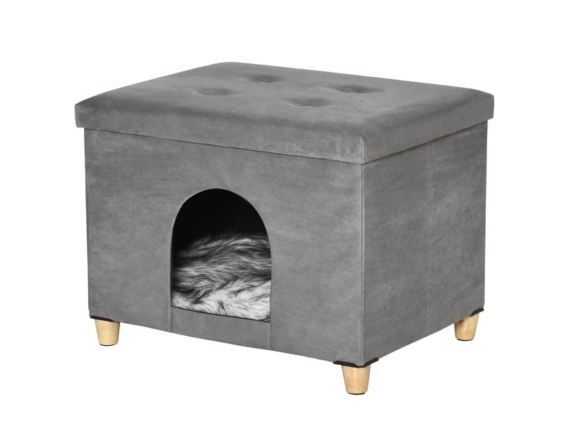  Niche d'intérieur avec repose-pieds et coussin amovible gris 60 x 45 x 44,5 cm  - Conforama B