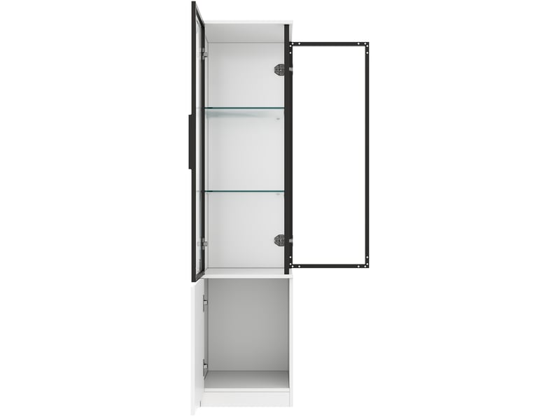 Vitrine d'angle avec led commandée par application, portes vitrées et rangement fermé, blanc, 40 × 40 × 160 cm - Conforama E