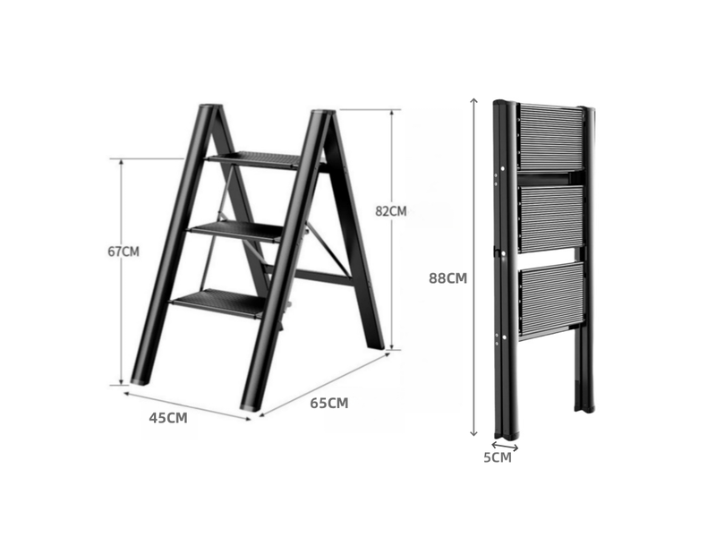  Escabeau 3 marches pliant 65x45x82cm aluminium noir  - Conforama C