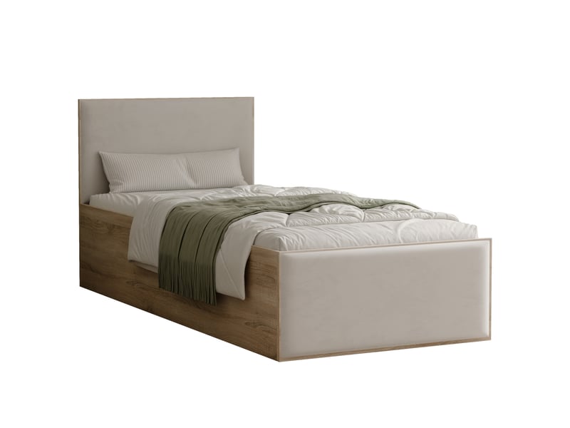  Lit coffre sashi - 90x200 cm - avec matelas - tissu velours - sonoma beige clair SASHI - Conforama A
