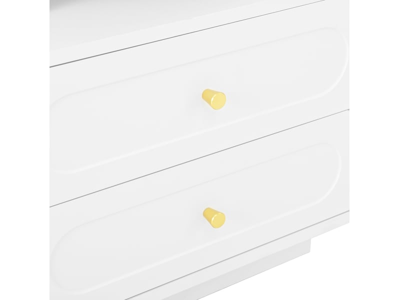  Table de chevet led 100x40x60 cm avec 2 tiroirs et 1 espace ouvert en panneau de particules blanc  - Conforama D