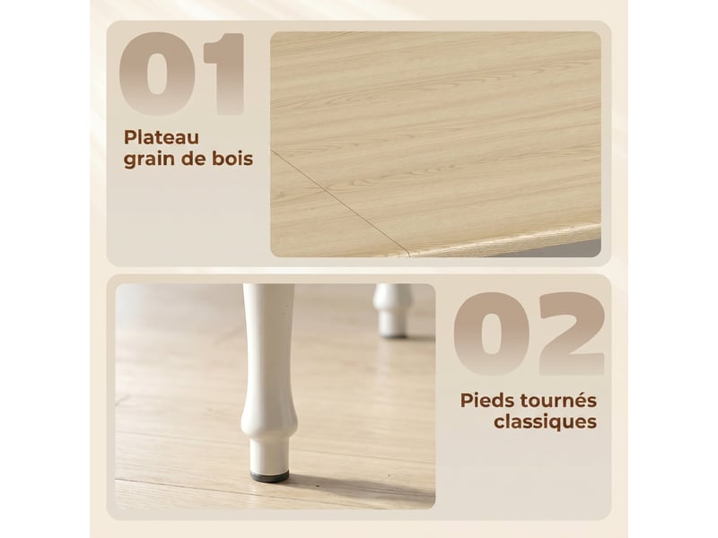 Table à manger pliante pour 2 à 6 personnes 74-134 cm, table de cuisine avec 2 abattants, bois naturel, pieds en acier - Conforama R