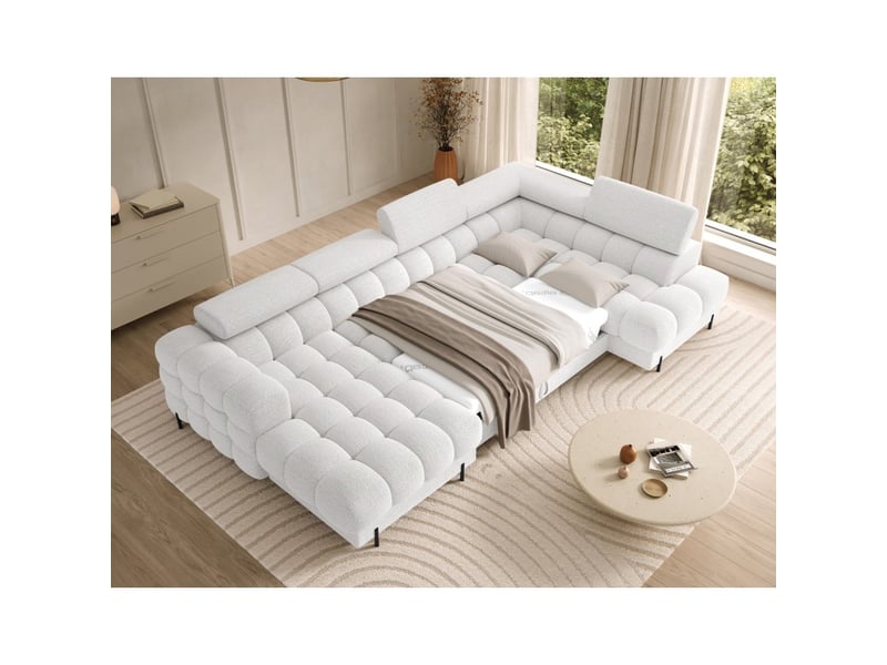  Canapé panoramique convertible blanc angle droit feraria 358x93x202cm  - Conforama B