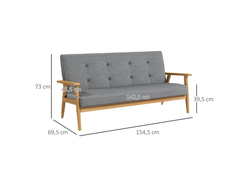  Canapé 3 places 154,5, canapé scandinave avec dossier capitonné, gris, assise rembourrée et accoudoirs  - Conforama C