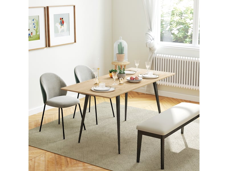  Table extensible pour 6 à 8 personnes avec rallonge dissimulée, pieds en acier, salle à manger, mdf, bois naturel  - Conforama B