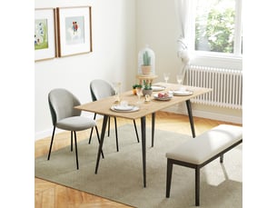 Table extensible pour 6 à 8 personnes avec rallonge dissimulée, pieds en acier, salle à manger, mdf, bois naturel