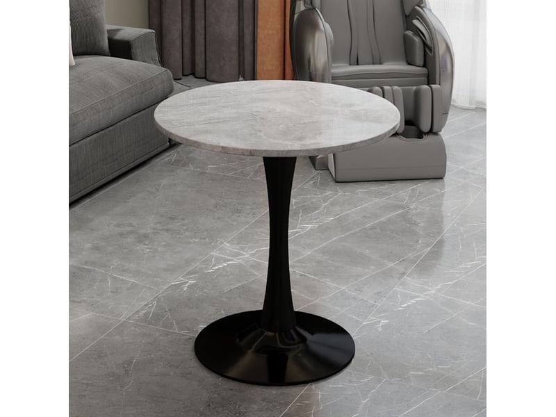  Table basse ronde 70x70x72cm design minimaliste, pieds hauts, marbre reconstitué, adaptée à 2 personnes, gris et noir  - Conforama D