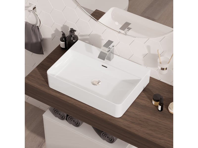  Cecipa max lavabo 59 x 43 cm - céramique - rectangulaire - avec bonde pop-up - avec espace de pose - pose sur plan ou fixation murale - blanc  - Conforama B