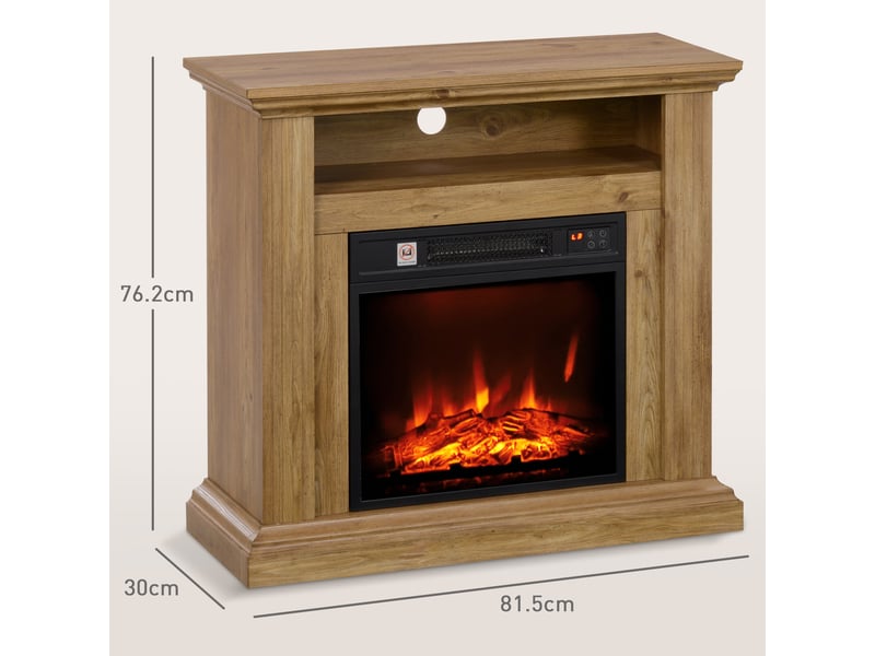  Cheminée électrique 1800 w avec flamme 3d, minuterie et télécommande, en bois, métal et verre, 81,5 x 30 x 76,2 cm, marron  - Conforama C