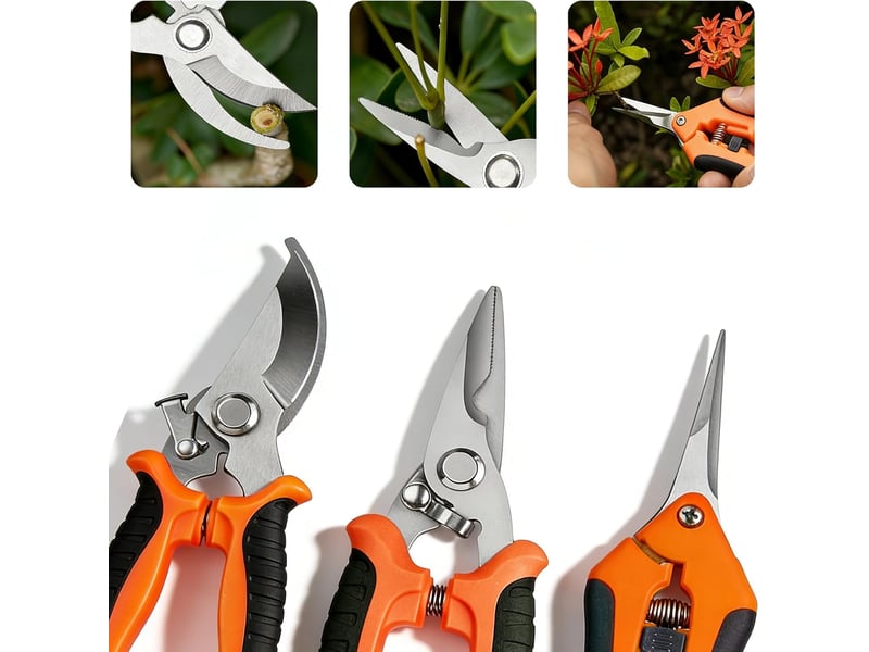 Secateur de jardin, 3pcs sécateurs et ciseaux de jardinage, sécateur professionnel léger ergonomiques à main, cisaille de jardin (orange) - Conforama E