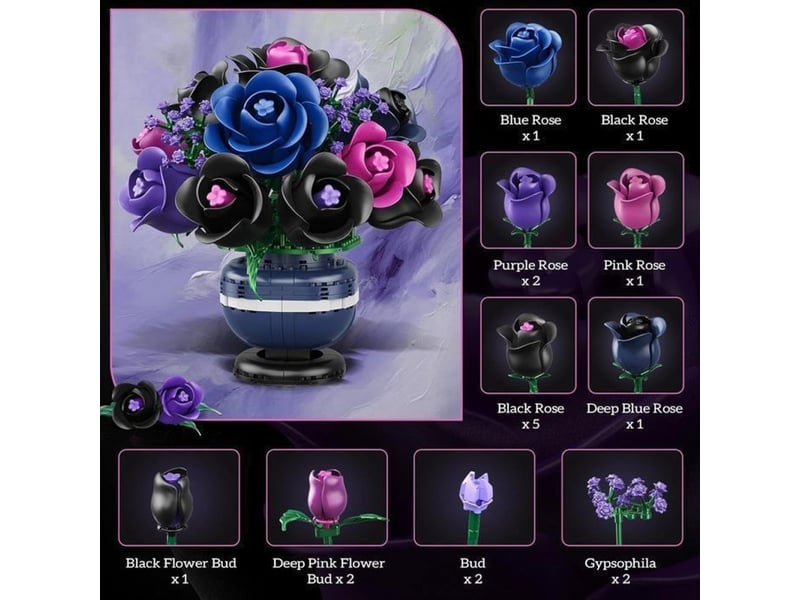  Kit de construction bonsai rose noire botanique 507 pieces roses articulees feuilles orientables base decorative 151498_AABPQ20760_6_DROPFR - Conforama D