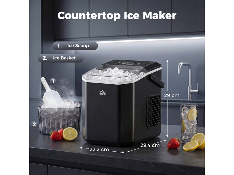  Machine à glaçons autonettoyante 9 glaçons en 6-13 minutes avec panier et pelle 22.2x29.4x29 cm noir  - Conforama E