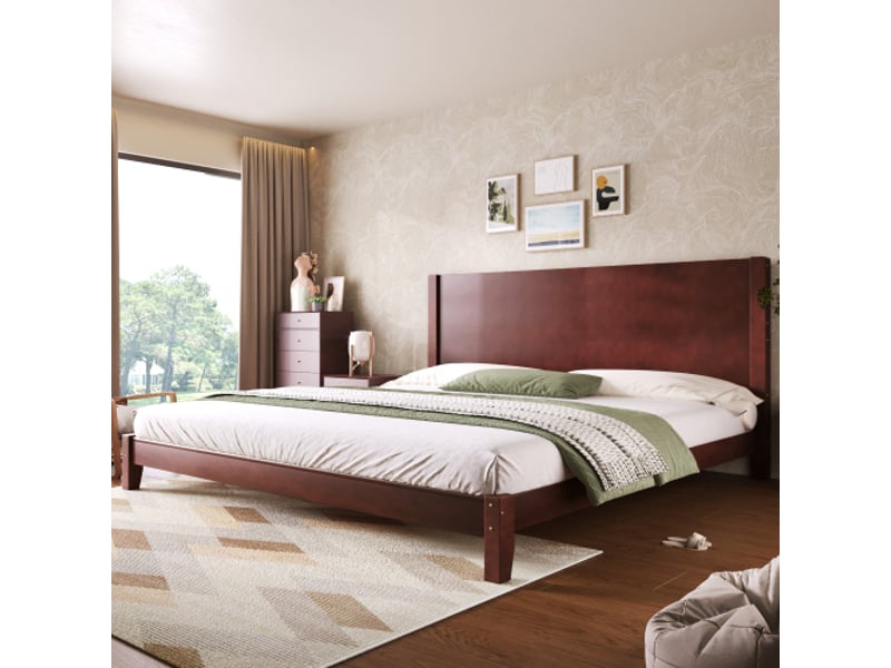 Lit plateforme brun 180x200 cm avec tête de lit et sommier à lattes – design contemporain - Conforama B