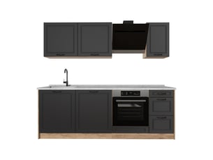 Vicco cuisine, anthracite campagnechêne doré, 220cm plan de travail marbre