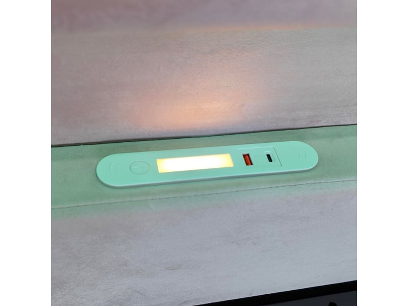  Lit coffre 90x200, coffre de rangement lit une personne, ouverture hydraulique assistée, revêtement velours, led, ports usb, dossier réversible  - Conforama C