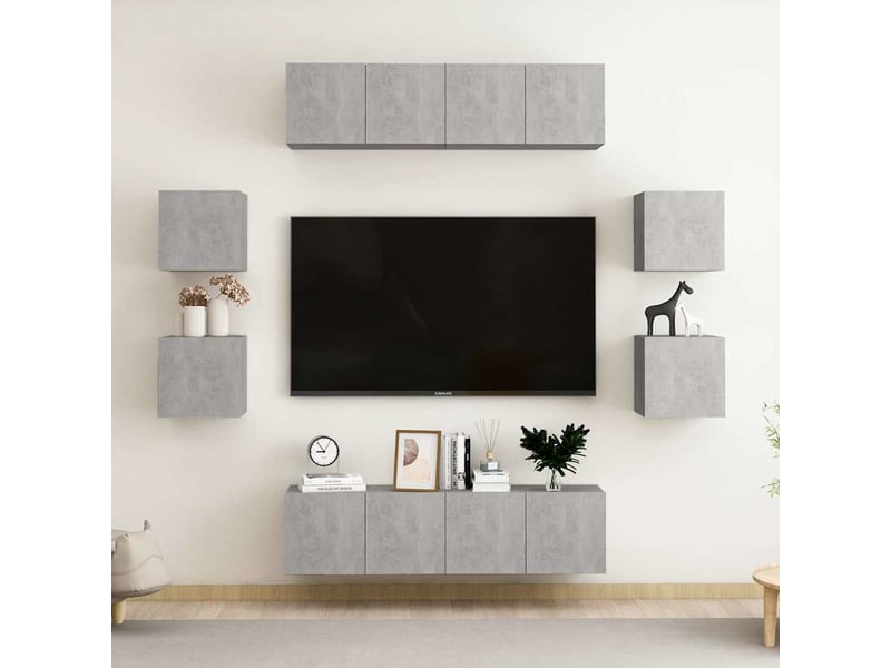  Ensemble de meubles tv - banc tv - meuble de rangement 8 pcs gris béton bois d'ingénierie  - Conforama B