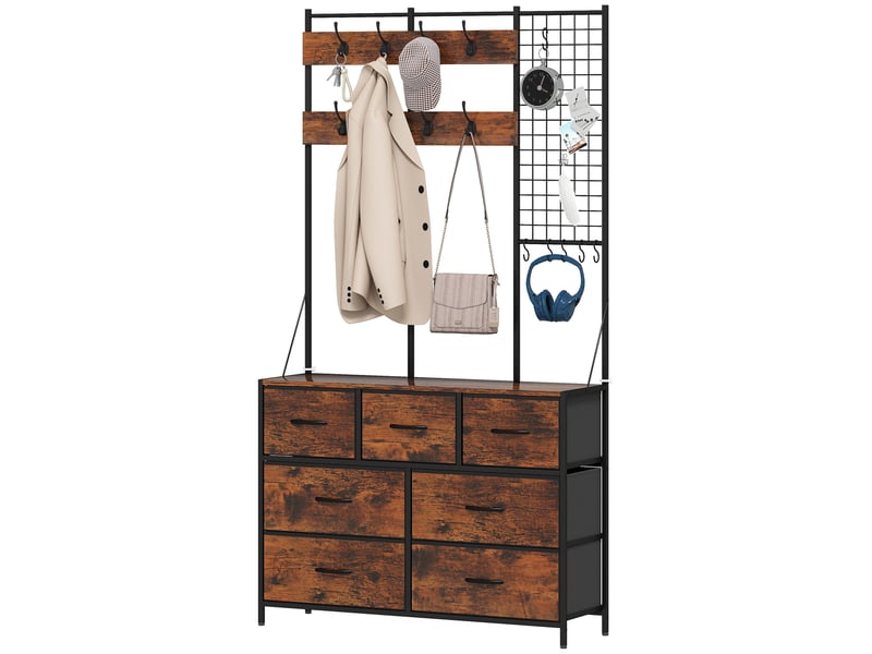 Porte-manteau avec étagère à chaussures, crochets, tiroirs et étagère pour entréesalon 100 x 30 x 183 cm marron rustique - Conforama B