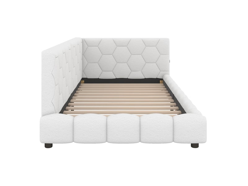  Lit banquette enfant 90x200 cm en velours blanc avec led 16 couleurs, usb et usb-c  - Conforama R