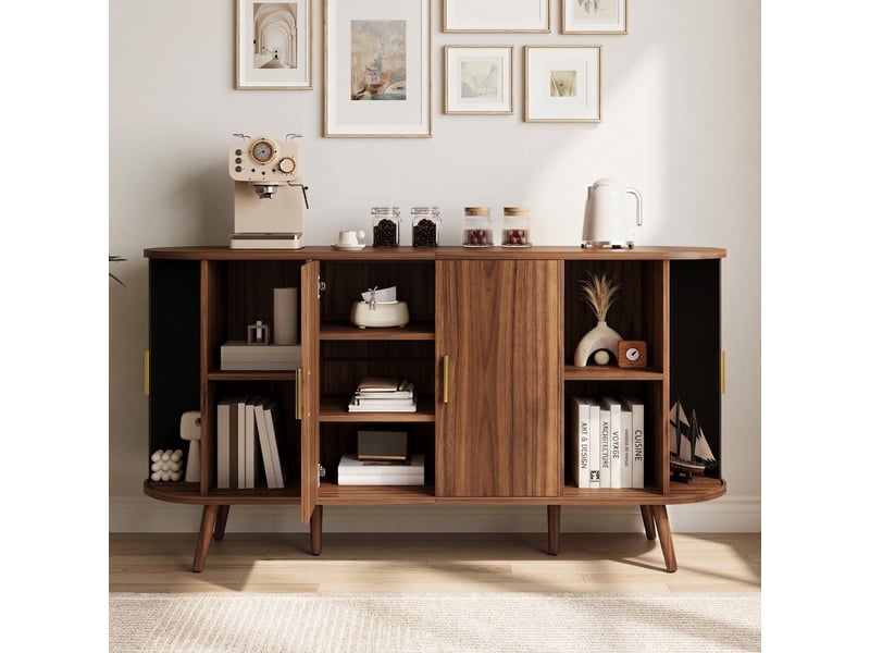  Buffet noyer 150 cm avec portes coulissantes, meuble de rangement salle à manger  - Conforama B