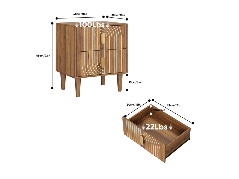  Table de chevet bohème marron noyer 48x38x56 cm avec 2 tiroirs  - Conforama C
