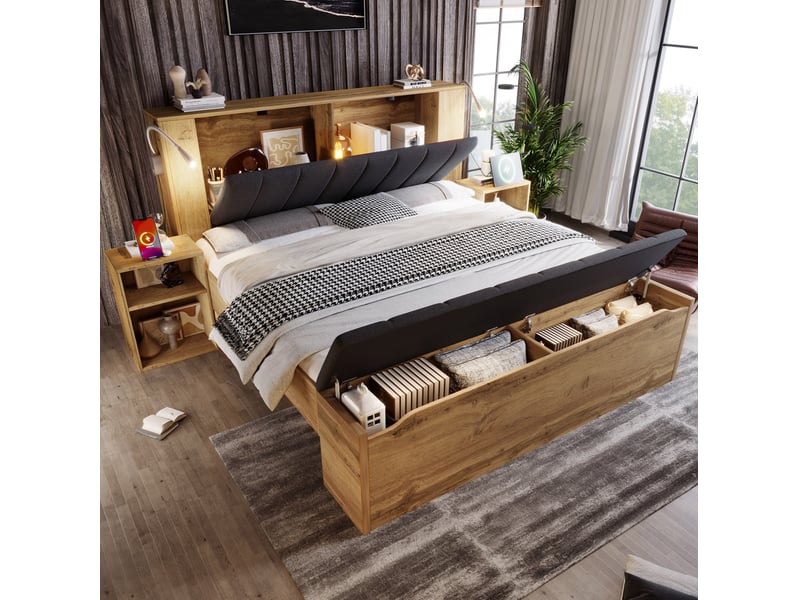 Lit avec rangement 160x200 cm avec lumières de lecture et usb cravdom - Conforama D
