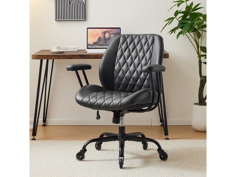  Chaise de bureau 62x62x96 cm noir, aspect cuir, dossier ergonomique et hauteur d'assise réglable  - Conforama B
