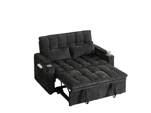 Canapé droit convertible <strong>MODENVIE</strong> <strong></strong> 2 places Tissu noir avec coffre de rangement