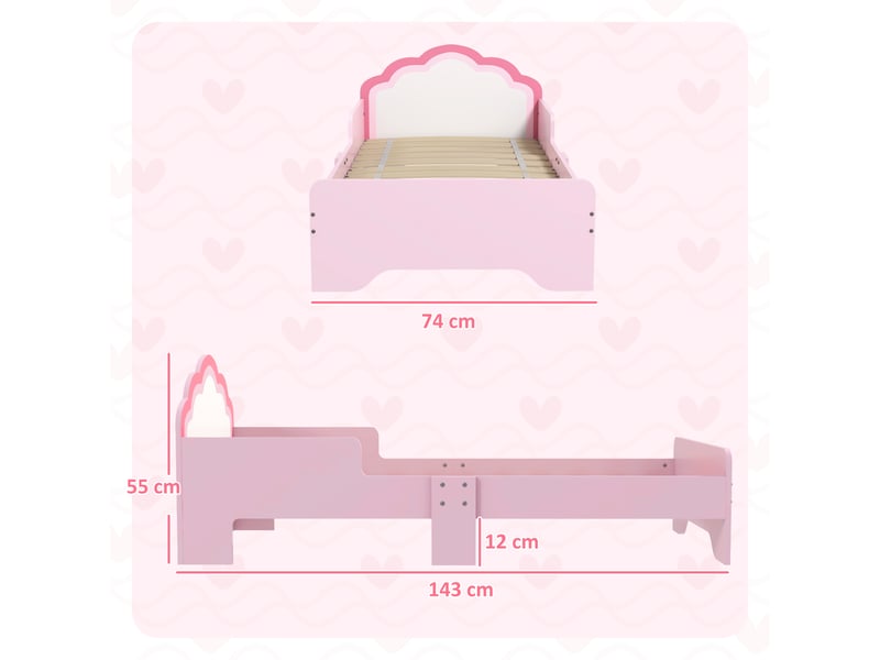  Arkswift, lit pour enfants de 3 à 6 ans 143 x 74 x 55 cm design nuage sommier à lattes inclus chambre moderne rose  - Conforama E