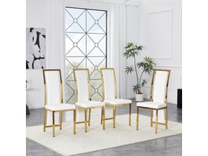 4 chaises de salle à manger minimalistes européennes – cuir pu blanc, cadre en métal doré, bord doré, hauteur 109 cm