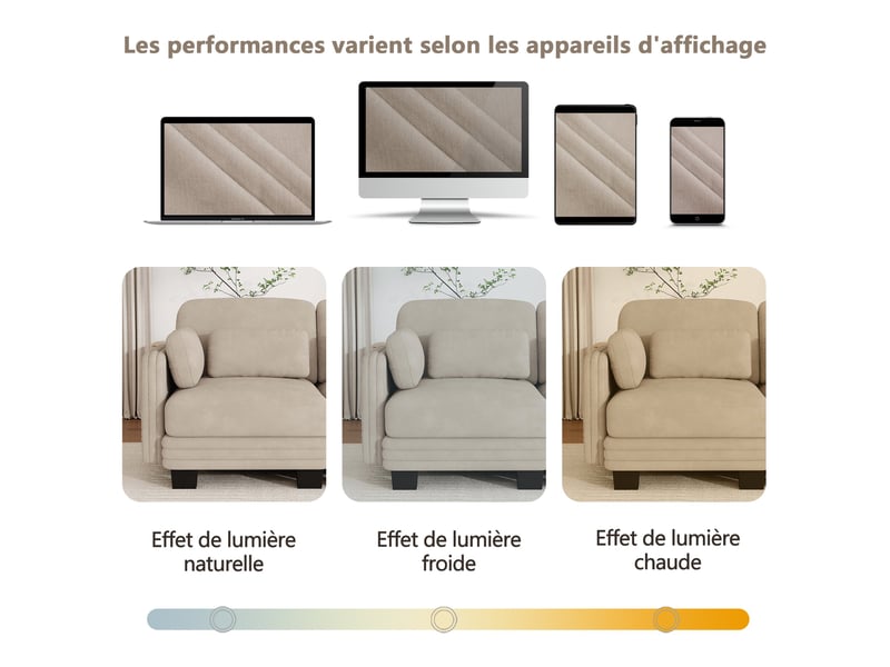 Canapé droit modulable 253x88x88 cm - mousse 28d - coussins lombaires et accoudoirs réglables - chenille douce - 3 places - marron  - Conforama W