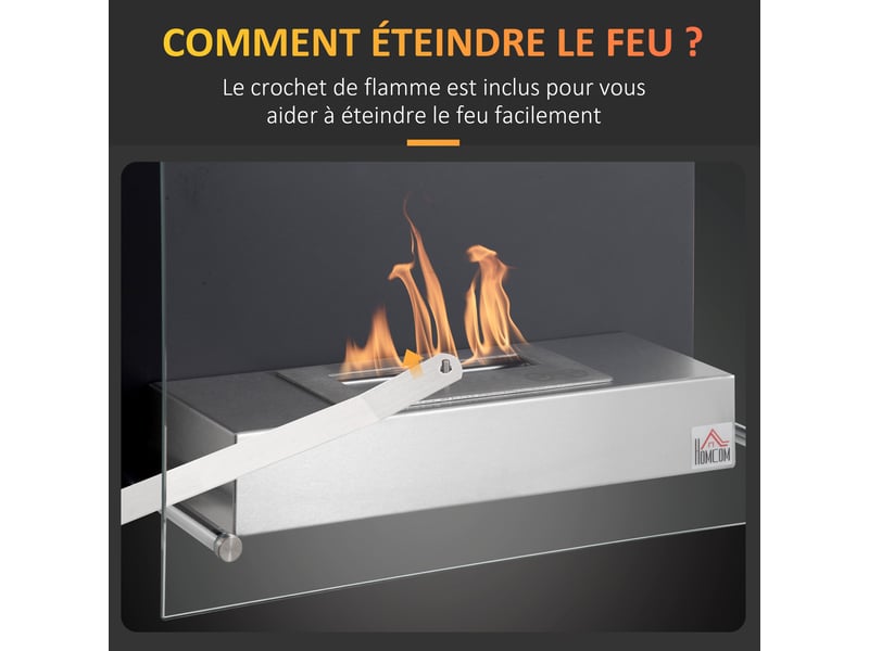  Cheminée bioéthanol murale noire, brûleur 0,9 l, 60 x 22 x 40 cm  - Conforama W