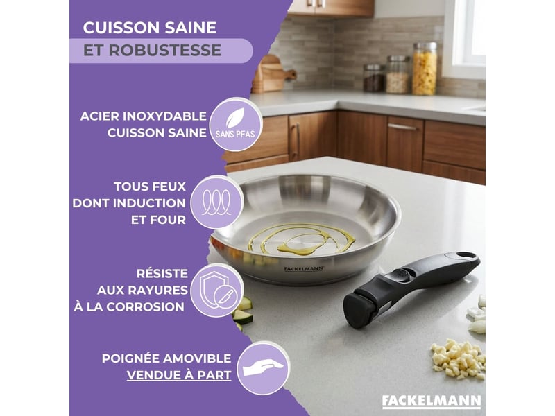  Lot de 2 poêles de cuisson inox en 20 cm et 28 cm fackelmann inogrip 9105250B88 - Conforama C