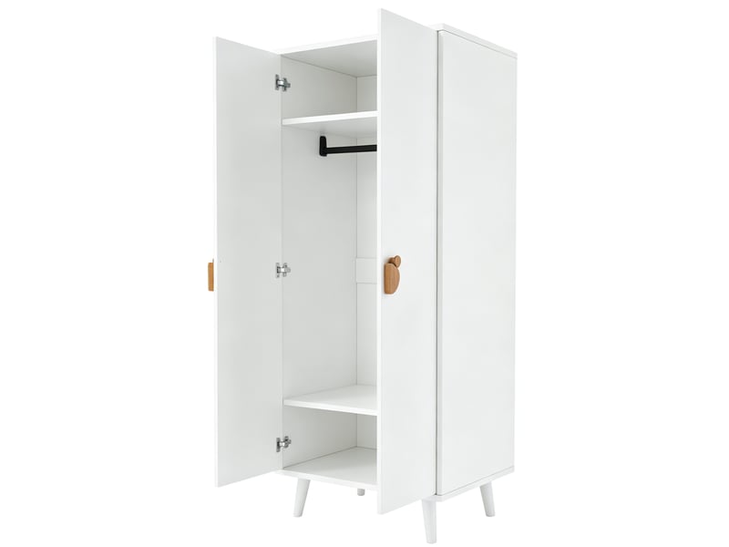 Armoire 2 portes avec penderie et rangement inférieur, poignées fantaisie, en mdf blanc, 70 × 55 × 170 cm - Conforama E
