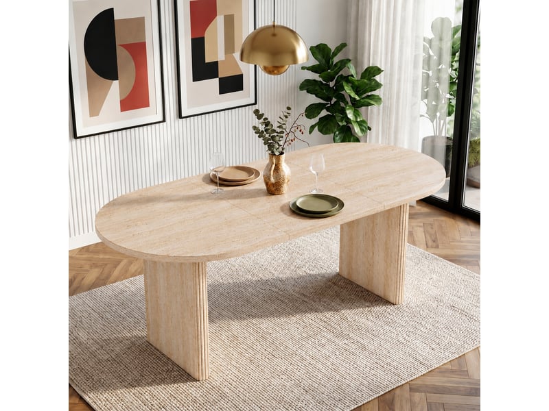  Table à manger extensible de 140 à 200 cm, aspect travertin, pour 6 à 8 personnes  - Conforama B