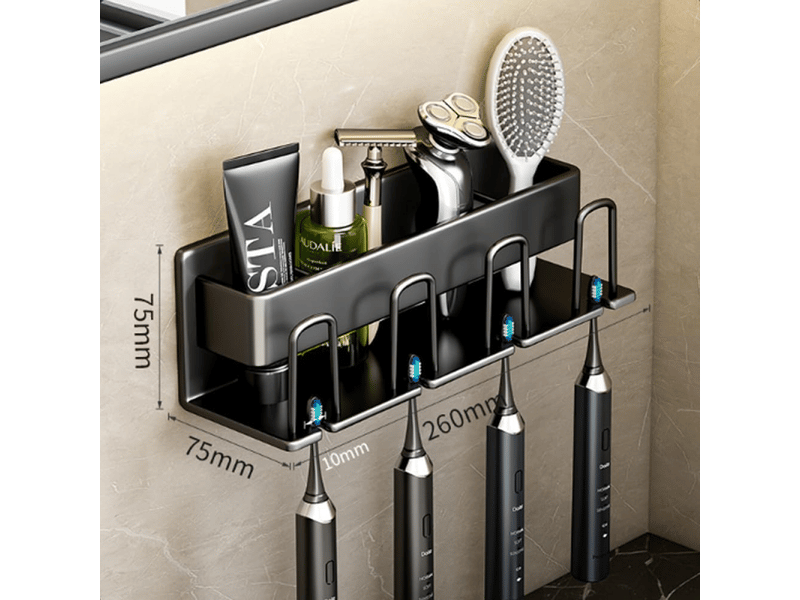 Porte-brosse à dents mural, adapté au porte-gobelet et au porte-brosse à dents de la salle de bain (noir, quatre pièces) - Conforama E