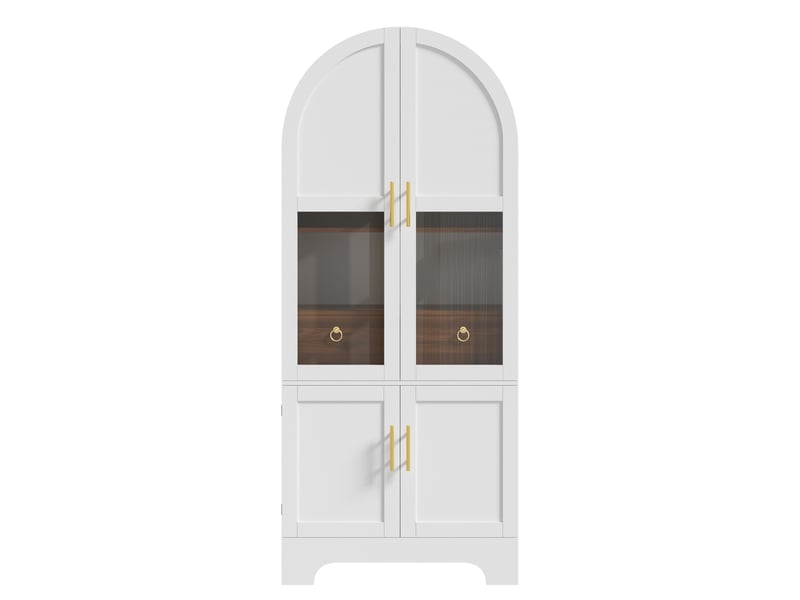  Vitrine haute 76x40x180 cm, éclairage led, portes vitrées, tiroir, design arqué, finition brillante pour salon et séjour - blanc  - Conforama A