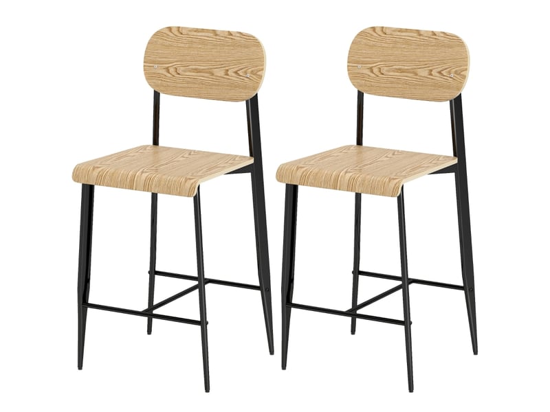  Tabourets de bar lot de 2 avec repose-pieds - lpospi - structure en acier, style industriel, bois naturel et noir  - Conforama A