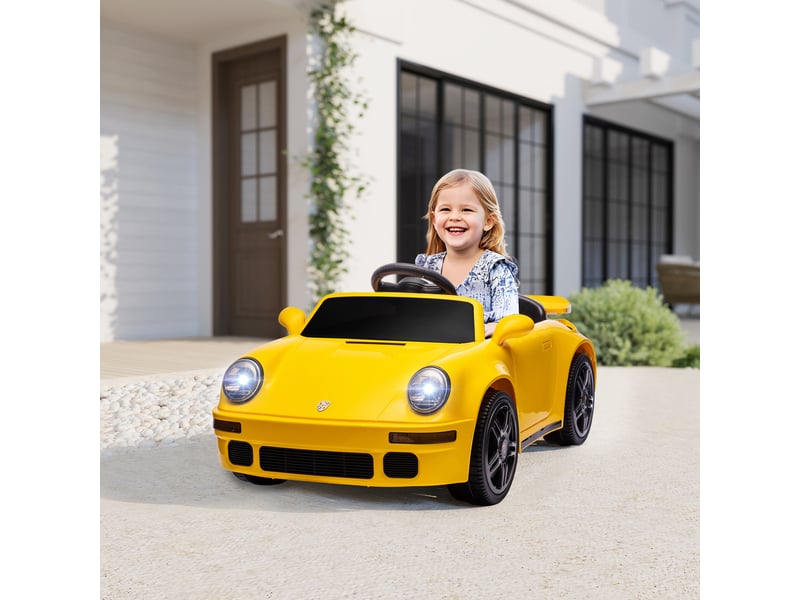  Voiture électrique enfants, véhicule électrique 12v, télécommande 2,4g, phares, musique, klaxon, 103 x 55 x 44 cm, jaune  - Conforama D