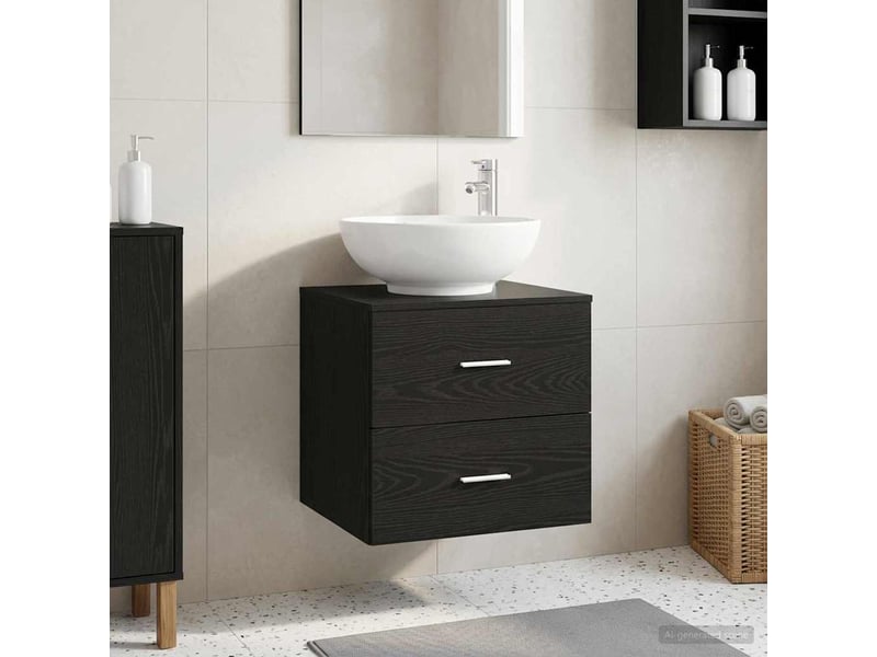  Vanité de lavabo mural, meuble de rangement chêne noir 49.5x44.5x66.5 cm  - Conforama B