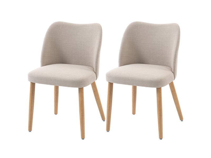  Lot de 2 chaises salle à manger effet lin et hévéa dossier courbé crème  - Conforama B