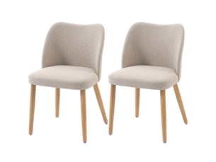 Lot de 2 chaises salle à manger effet lin et hévéa dossier courbé crème