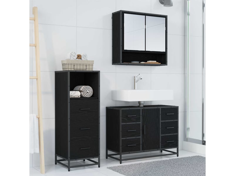 Ensemble de mobilier de salle de bain 3 pc chêne noir cf64358 - Conforama D