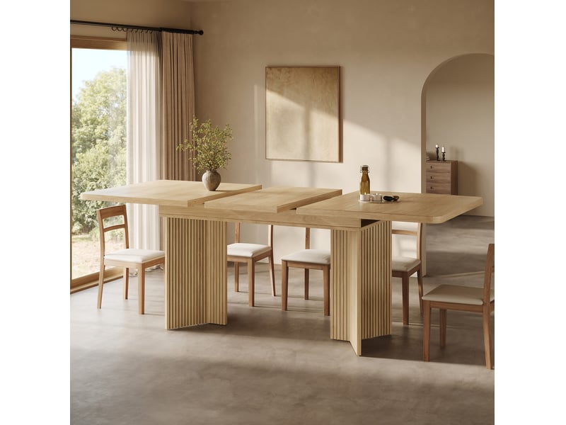Table à manger extensible 120x80x76,1 cm 160x80x76,1 cm, panneau de fibres et cadre métal, forme rectangulaire, pieds rainurés en v - Conforama B