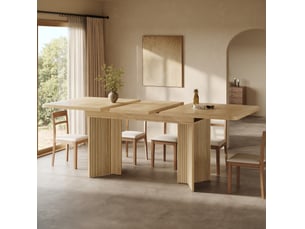 Table à manger extensible 120x80x76,1 cm 160x80x76,1 cm, panneau de fibres et cadre métal, forme rectangulaire, pieds rainurés en v
